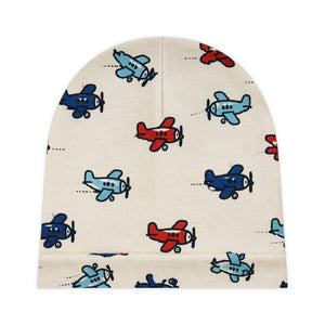 Aviator Playtime Baby Beanie – Red & Blue Airplane Print