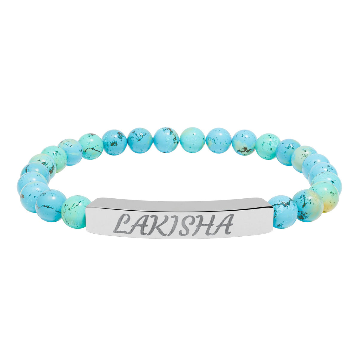 Engraved Natural Stone Stretch Bracelet — Personalized Name Bar