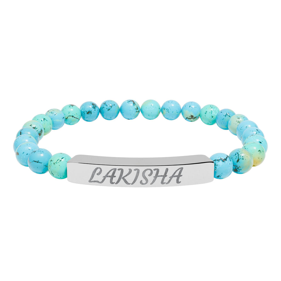 Engraved Natural Stone Stretch Bracelet — Personalized Name Bar