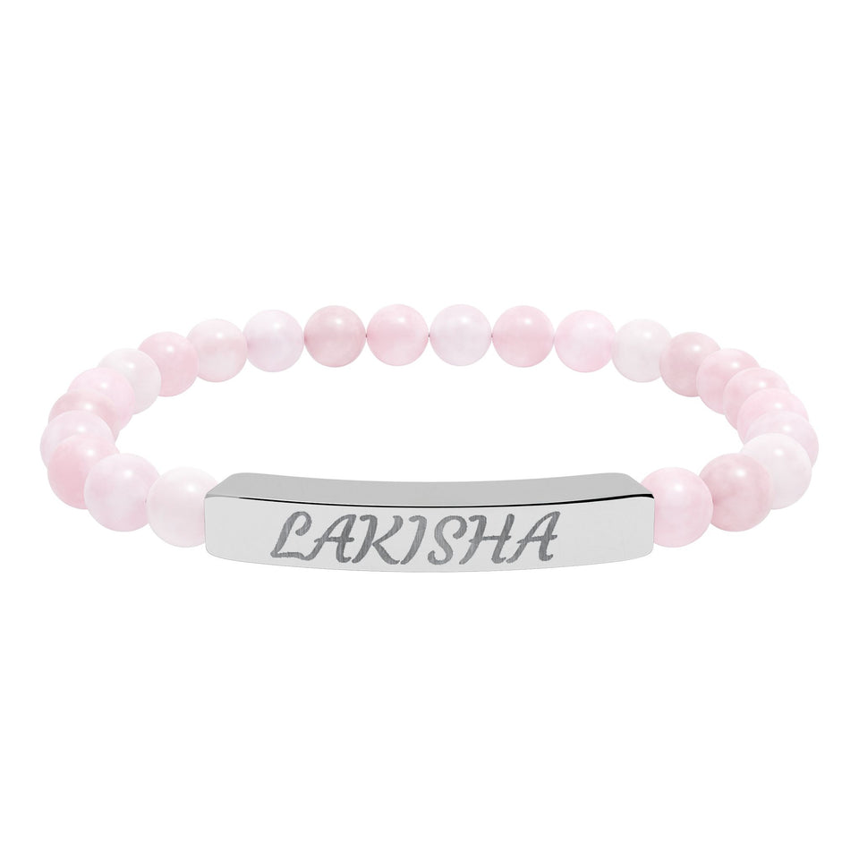 Engraved Natural Stone Stretch Bracelet — Personalized Name Bar