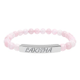 Engraved Natural Stone Stretch Bracelet — Personalized Name Bar