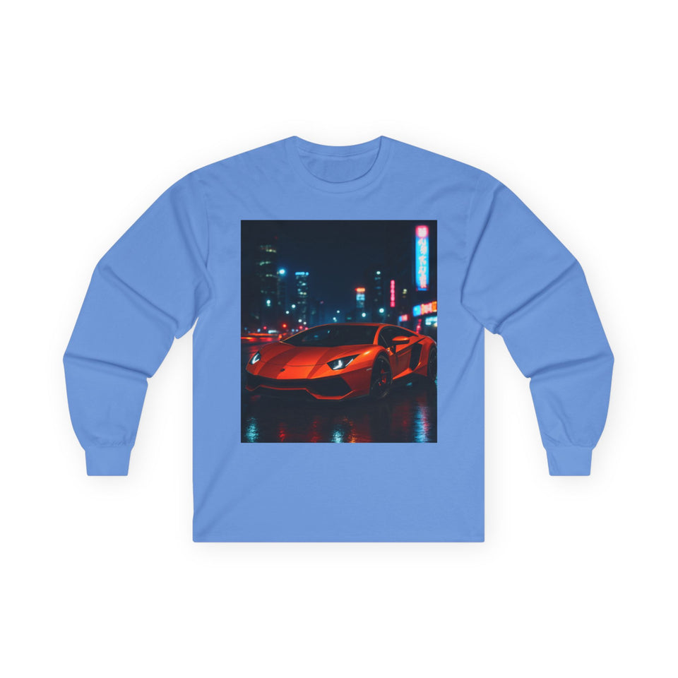 Long Sleeve Tee — Neon City Red Sports Car Streetwear