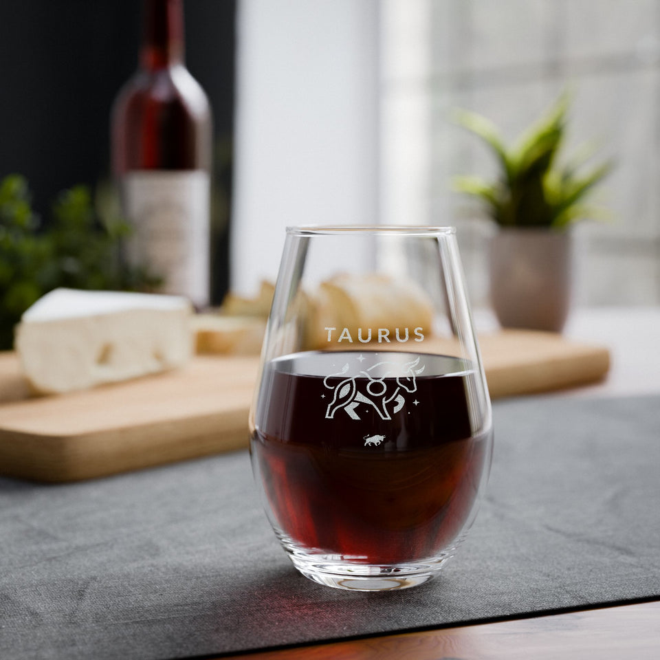 Engraved Taurus Stemless Wine Glass — 11.5 oz Zodiac Gift