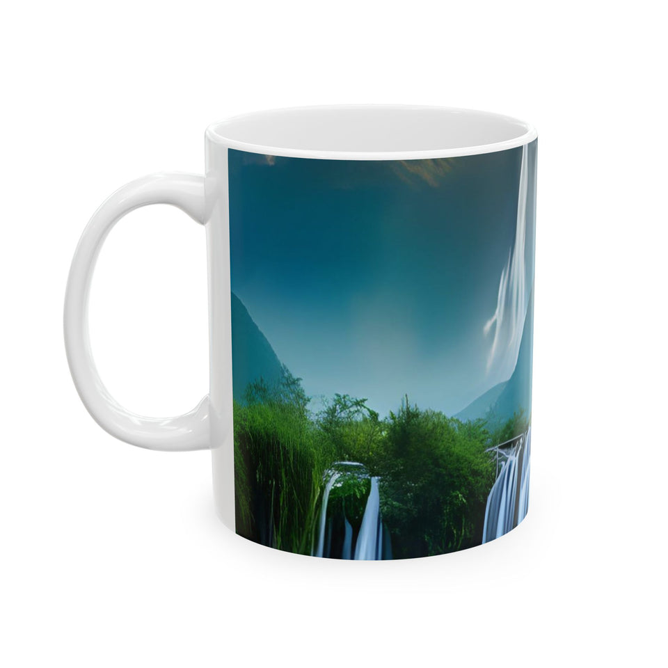 CartersLog Serene Waterfall Landscape Ceramic Coffee Mug – 11oz & 15oz Nature Art Cup