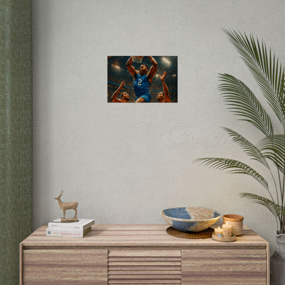 Poster Print, Dynamic Basketball Art Decor for Gamer Gift, Man Cave, Athletic Office, Sports Wall Art