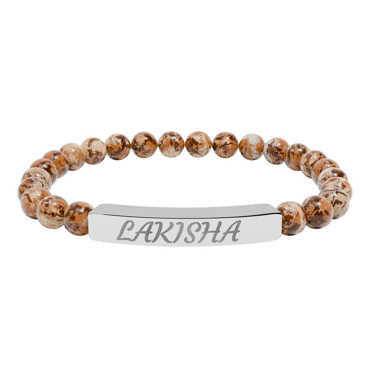 Engraved Natural Stone Stretch Bracelet — Personalized Name Bar