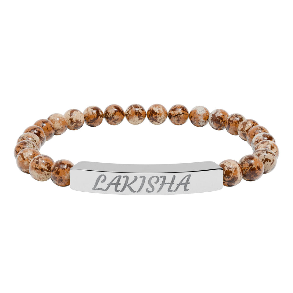 Engraved Natural Stone Stretch Bracelet — Personalized Name Bar