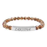 Engraved Natural Stone Stretch Bracelet — Personalized Name Bar