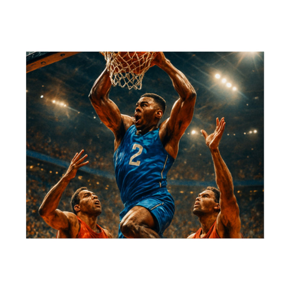 Poster Print, Dynamic Basketball Art Decor for Gamer Gift, Man Cave, Athletic Office, Sports Wall Art