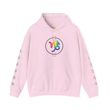 Capricorn Rainbow Zodiac Hoodie — Colorful Astrology Sweatshirt with Capricorn Symbol