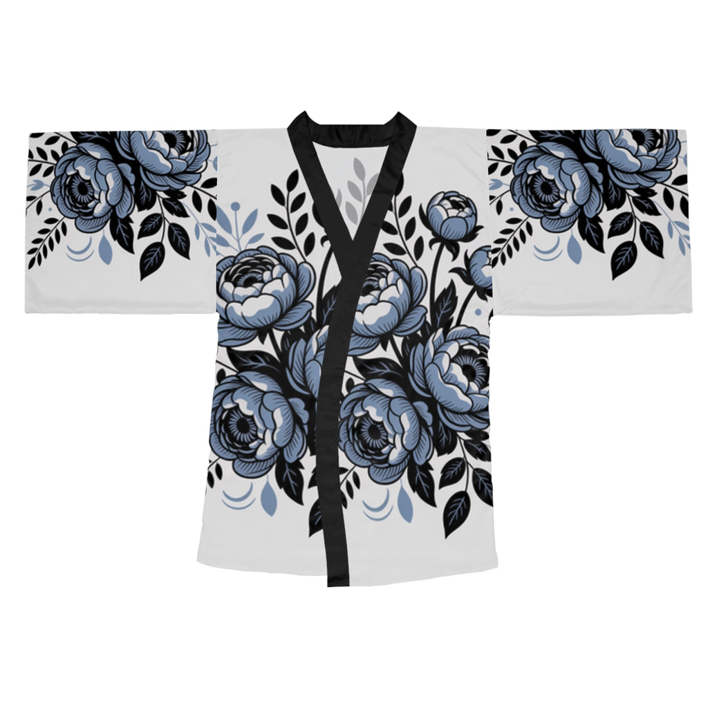 Floral Kimono Robe — Blue Peony All-Over Print