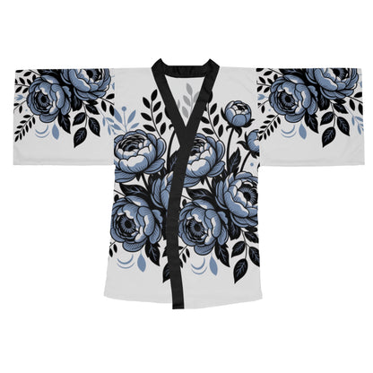 Floral Kimono Robe — Blue Peony All-Over Print
