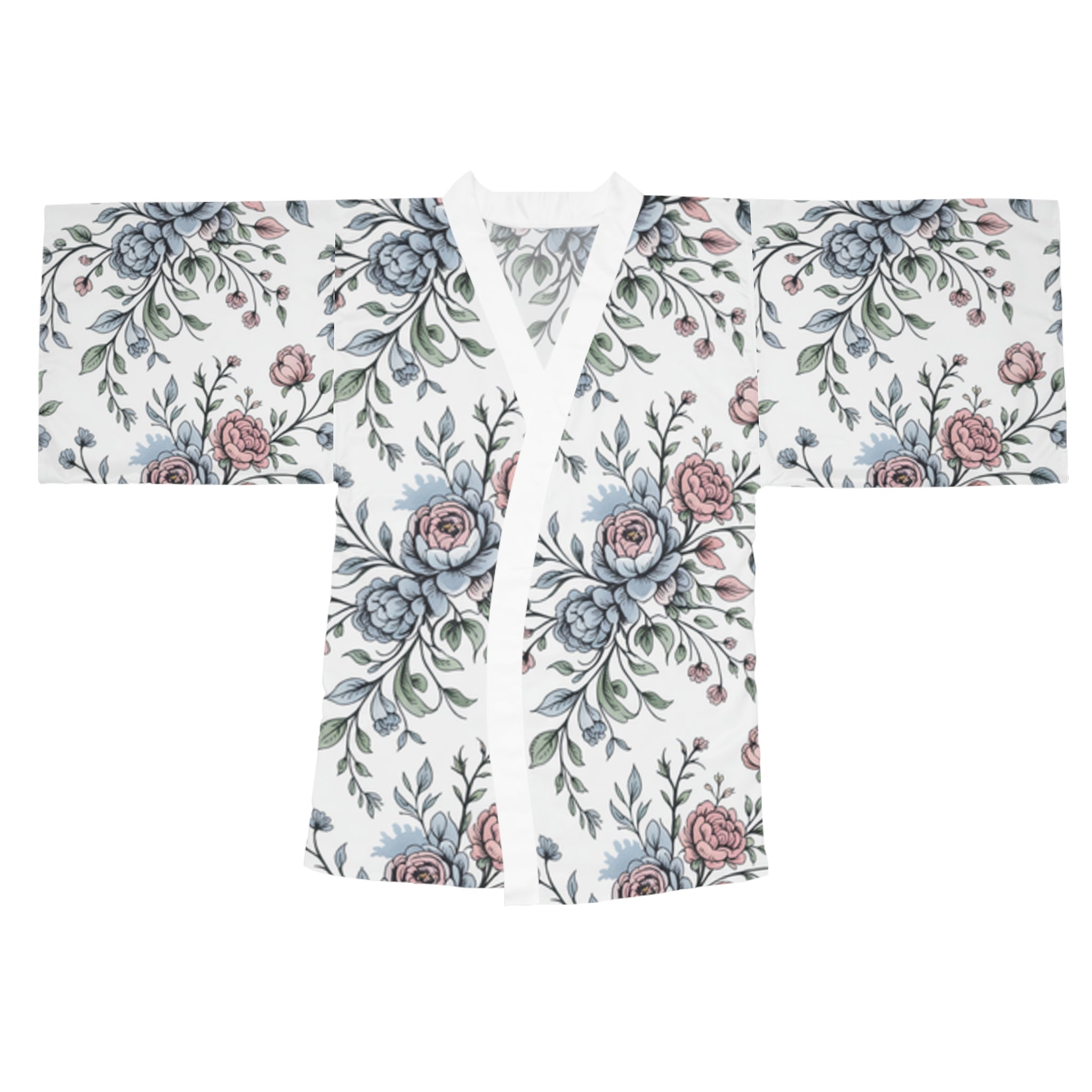 Vintage Floral Watercolor Kimono Robe | Long Sleeve Kimono