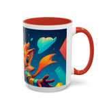 CartersLog Happy Fox Space Adventure Accent Coffee Mug – 11oz & 15oz Cute Cosmic Design