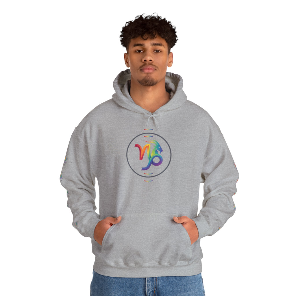 Capricorn Rainbow Zodiac Hoodie — Colorful Astrology Sweatshirt with Capricorn Symbol