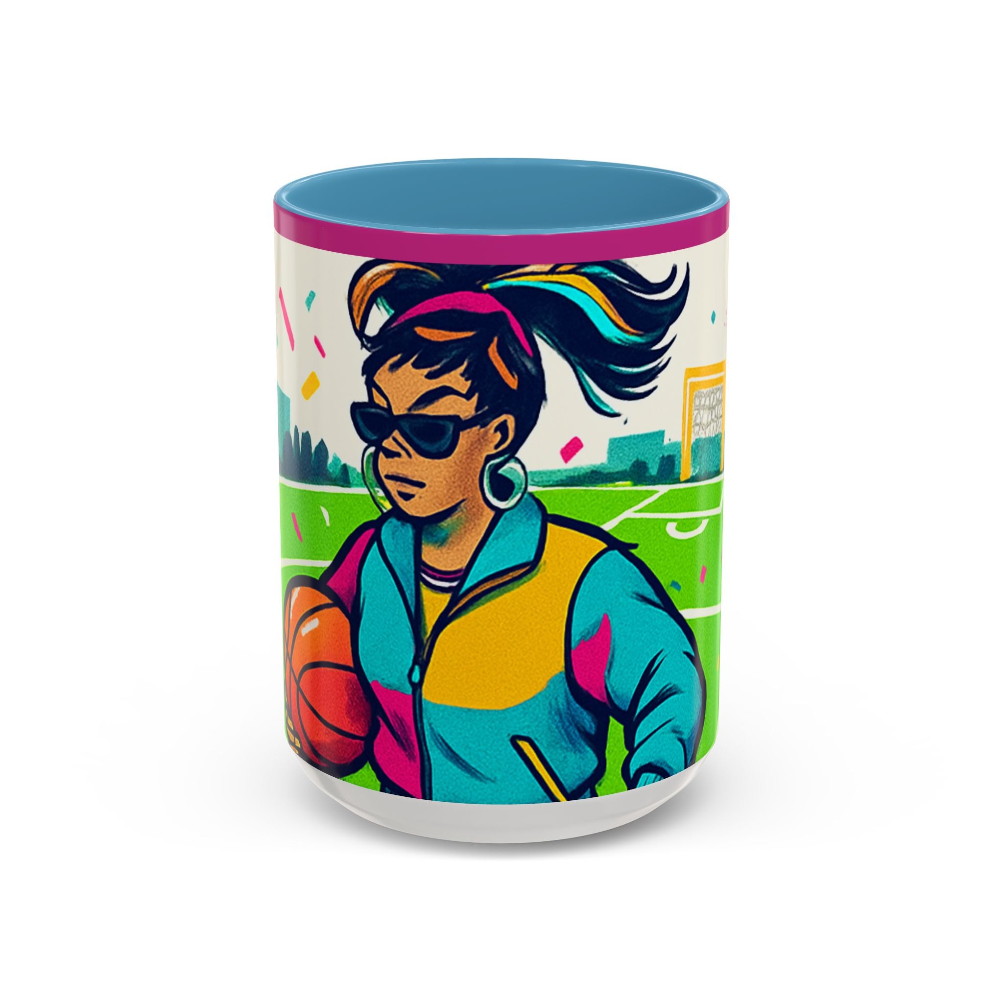 Colorful Basketball Lover's Mug - Vintage Sporty Style, Gifts for Athletes, Trendy Coffee Cup, Fitness Decor, Retro Basketball Design