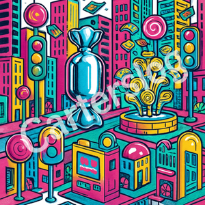 Candy City Digital Art Print – Neon Pop Art City