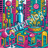 Candy City Digital Art Print – Neon Pop Art City