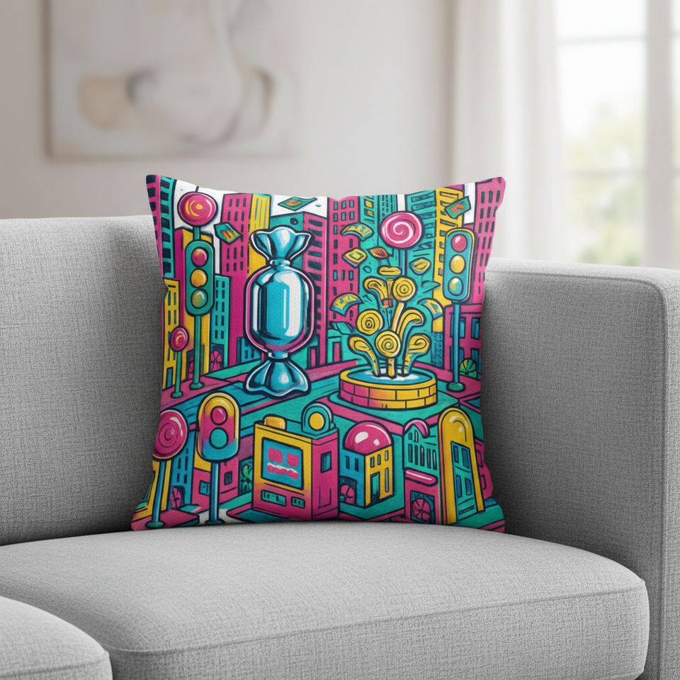 Candy City Digital Art Print – Neon Pop Art City