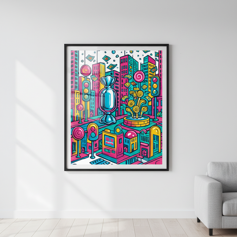 Candy City Digital Art Print – Neon Pop Art City