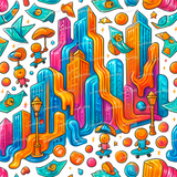 Futuristic City Psychedelic Digital Art Print
